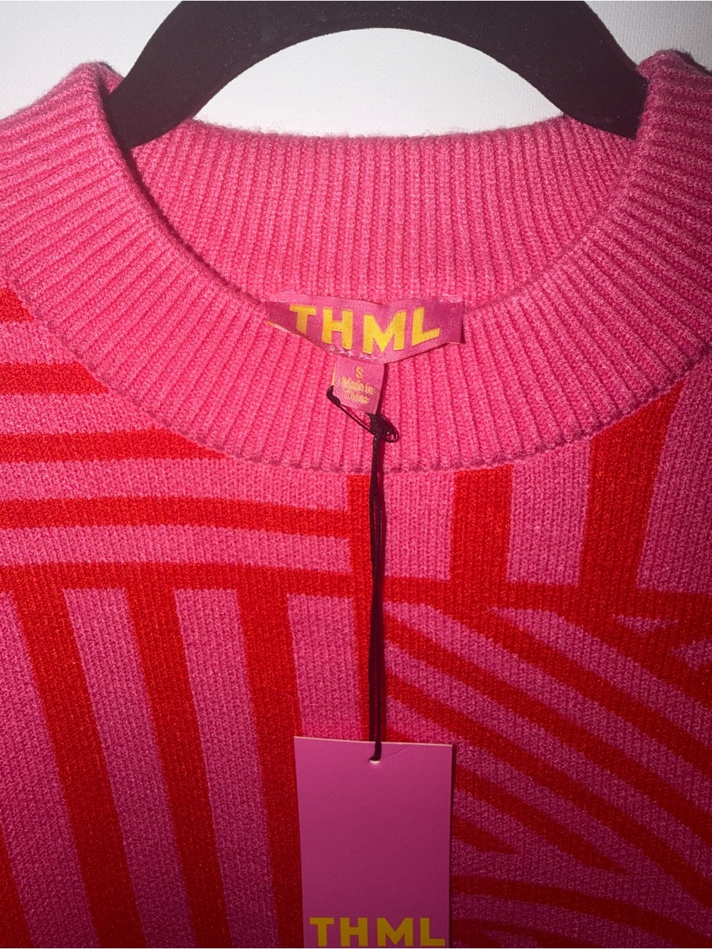 Pink & Red Geometric Crewneck Sweater - Women - Picture 3 of 7